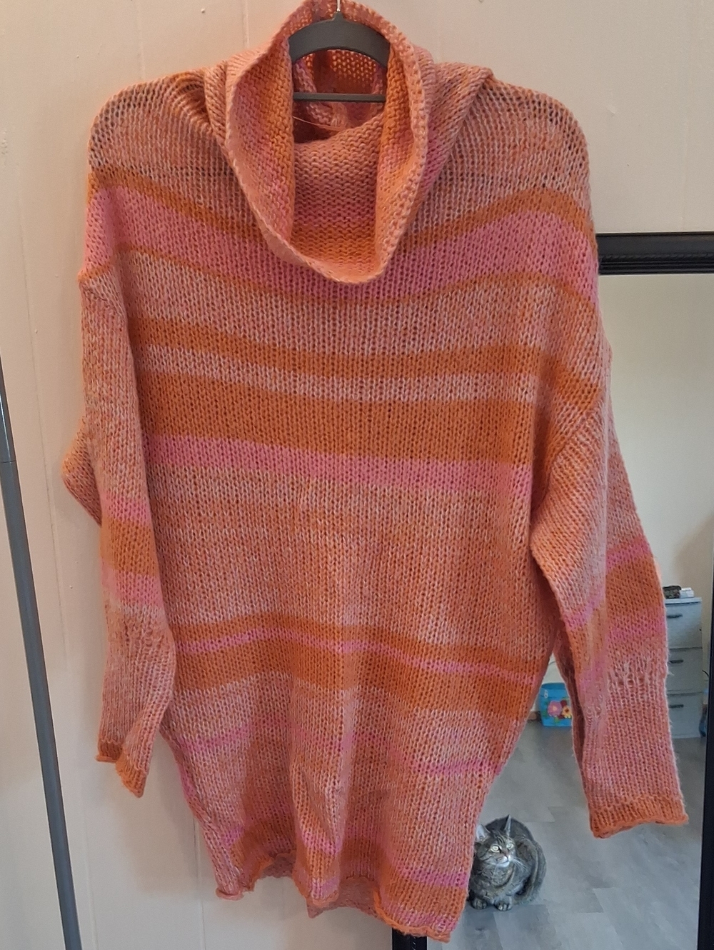 Free People Candy Striped Pink and Orange Cowl Neck Sweater Dress Tunic